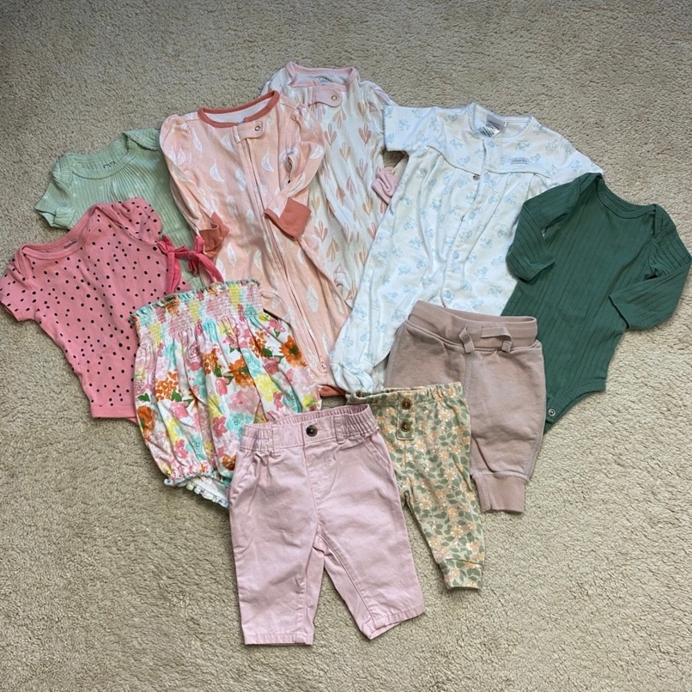 Baby Girl Lot 0-3M Pink Floral Sleepers Pants Spring Summer Girly One Pieces